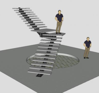 钢支撑架踏板楼梯SU模型下载_sketchup草图大师SKP模型