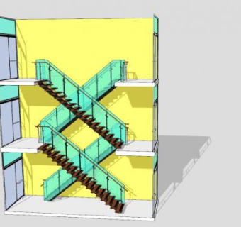 写字楼护栏楼梯SU模型下载_sketchup草图大师SKP模型