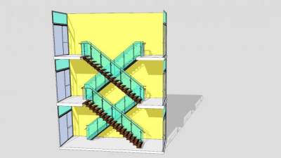 写字楼护栏楼梯SU模型下载_sketchup草图大师SKP模型