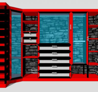 转角开放式红板衣柜SU模型下载_sketchup草图大师SKP模型
