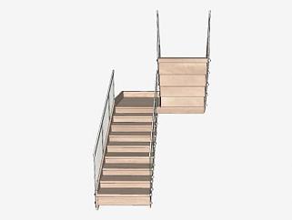 双跑玻璃护栏楼梯SU模型下载_sketchup草图大师SKP模型
