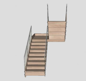 双跑玻璃护栏楼梯SU模型下载_sketchup草图大师SKP模型