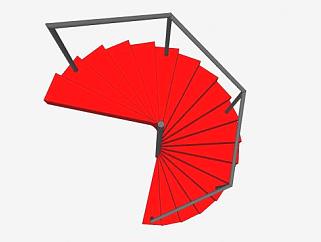 红色旋转护栏楼梯SU模型下载_sketchup草图大师SKP模型