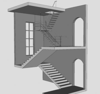 楼宅式双跑楼梯SU模型下载_sketchup草图大师SKP模型