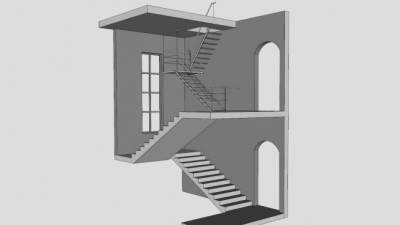 楼宅式双跑楼梯SU模型下载_sketchup草图大师SKP模型