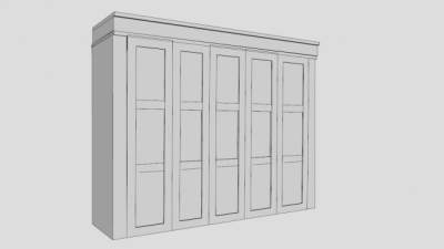 现代白色多门衣柜壁橱SU模型下载_sketchup草图大师SKP模型