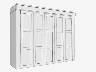 现代白色多门衣柜壁橱SU模型下载_sketchup草图大师SKP模型