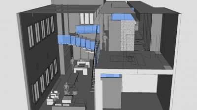 别墅玻璃护栏楼梯SU模型下载_sketchup草图大师SKP模型