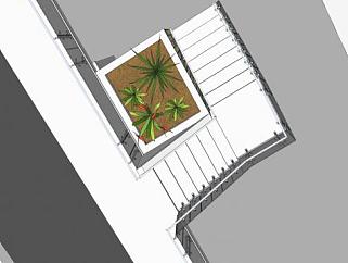 双跑式玻璃护栏楼梯SU模型下载_sketchup草图大师SKP模型