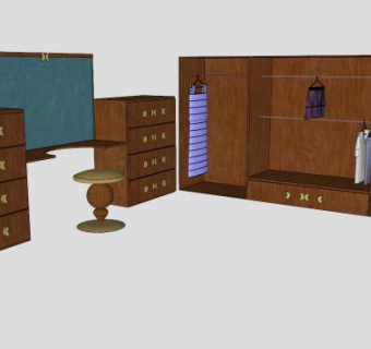 更衣室实木衣柜衣橱SU模型下载_sketchup草图大师SKP模型