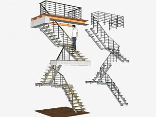 室内钢木楼梯SU模型下载_sketchup草图大师SKP模型