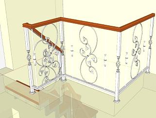 欧式风格镂雕护栏楼梯SU模型下载_sketchup草图大师SKP模型