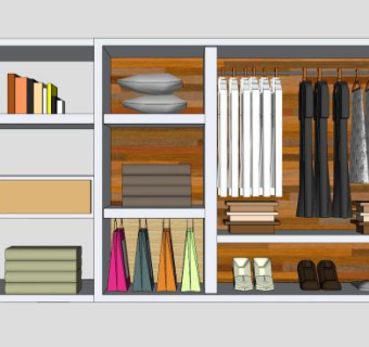 白色一字敞开衣柜SU模型下载_sketchup草图大师SKP模型