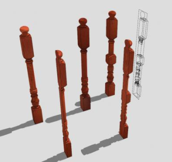 木栏杆SU模型下载_sketchup草图大师SKP模型