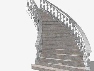 欧式大理石护栏楼梯SU模型下载_sketchup草图大师SKP模型