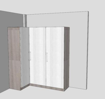 实木白色L型衣柜SU模型下载_sketchup草图大师SKP模型