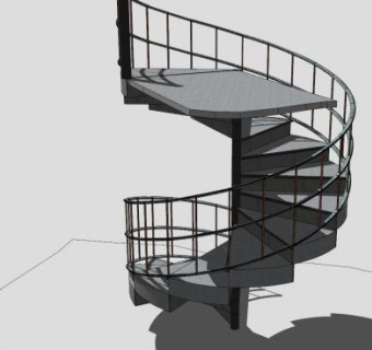 砌石金属扶手旋转楼梯SU模型下载_sketchup草图大师SKP模型