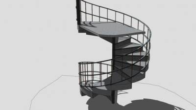 砌石金属扶手旋转楼梯SU模型下载_sketchup草图大师SKP模型