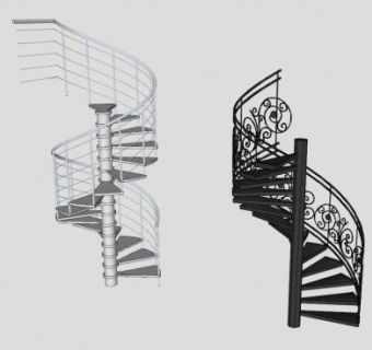 欧式镂雕旋转黑白楼梯SU模型下载_sketchup草图大师SKP模型