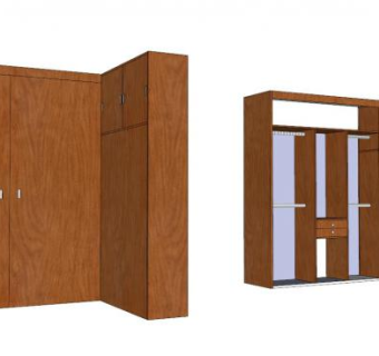 实木转角衣柜SU模型下载_sketchup草图大师SKP模型