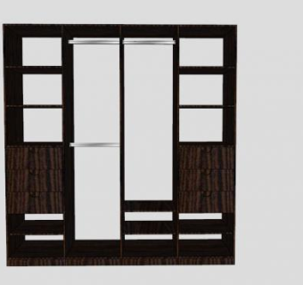 黑色一字敞开衣柜SU模型下载_sketchup草图大师SKP模型