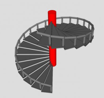 红单柱钢制旋转楼梯SU模型下载_sketchup草图大师SKP模型