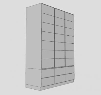 现代白色三门衣柜SU模型下载_sketchup草图大师SKP模型