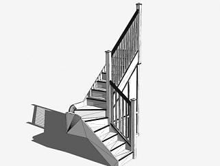 现代简约白色护栏楼梯SU模型下载_sketchup草图大师SKP模型