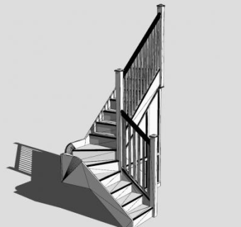 现代简约白色护栏楼梯SU模型下载_sketchup草图大师SKP模型