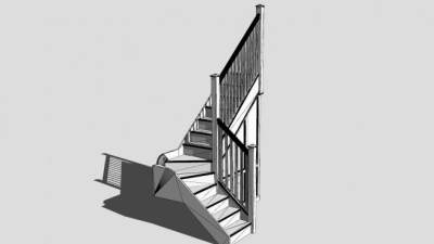 现代简约白色护栏楼梯SU模型下载_sketchup草图大师SKP模型