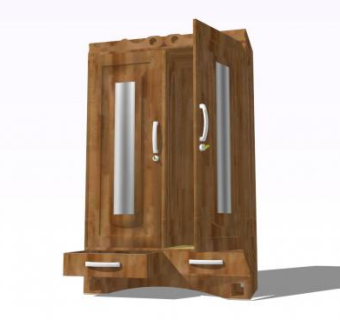 实木双开门抽屉衣柜SU模型下载_sketchup草图大师SKP模型