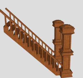 古典实木护栏楼梯SU模型下载_sketchup草图大师SKP模型