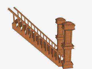 古典实木护栏楼梯SU模型下载_sketchup草图大师SKP模型