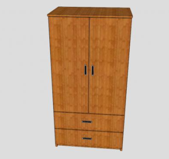 实木双门抽屉衣柜SU模型下载_sketchup草图大师SKP模型