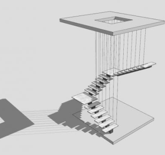 现代悬挂式护栏楼梯SU模型下载_sketchup草图大师SKP模型