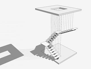现代悬挂式护栏楼梯SU模型下载_sketchup草图大师SKP模型
