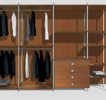 现代开放式实木衣柜SU模型下载_sketchup草图大师SKP模型