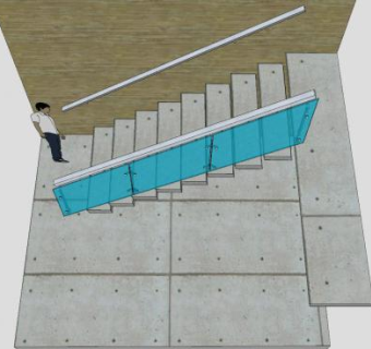 钢石踏板玻璃护栏楼梯SU模型下载_sketchup草图大师SKP模型