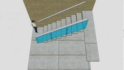 钢石踏板玻璃护栏楼梯SU模型下载_sketchup草图大师SKP模型