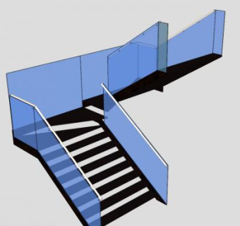 玻璃护栏双跑楼梯SU模型下载_sketchup草图大师SKP模型