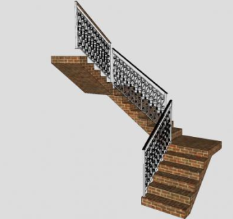 砖石镂雕护栏楼梯SU模型下载_sketchup草图大师SKP模型
