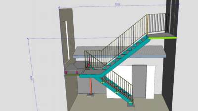 办公楼双跑楼梯SU模型下载_sketchup草图大师SKP模型