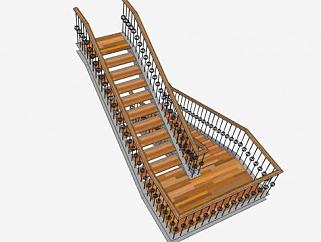 复古中式木金属护栏楼梯SU模型下载_sketchup草图大师SKP模型
