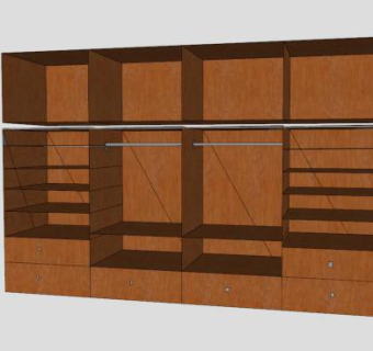 现代实木敞开衣橱SU模型下载_sketchup草图大师SKP模型