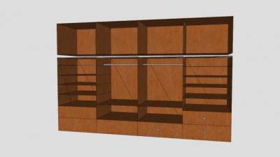 现代实木敞开衣橱SU模型下载_sketchup草图大师SKP模型
