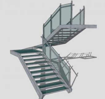 现代钢化玻璃护栏楼梯SU模型下载_sketchup草图大师SKP模型