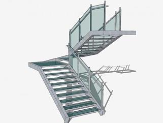 现代钢化玻璃护栏楼梯SU模型下载_sketchup草图大师SKP模型