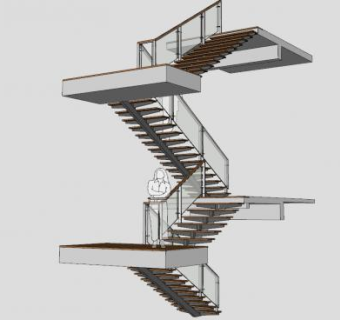 办公楼复合式楼梯SU模型下载_sketchup草图大师SKP模型