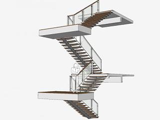 办公楼复合式楼梯SU模型下载_sketchup草图大师SKP模型