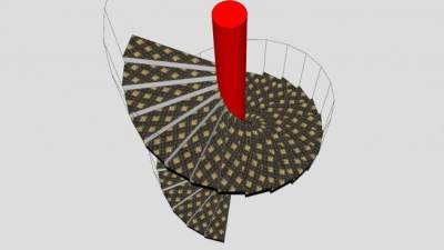 花式瓷砖旋转楼梯SU模型下载_sketchup草图大师SKP模型